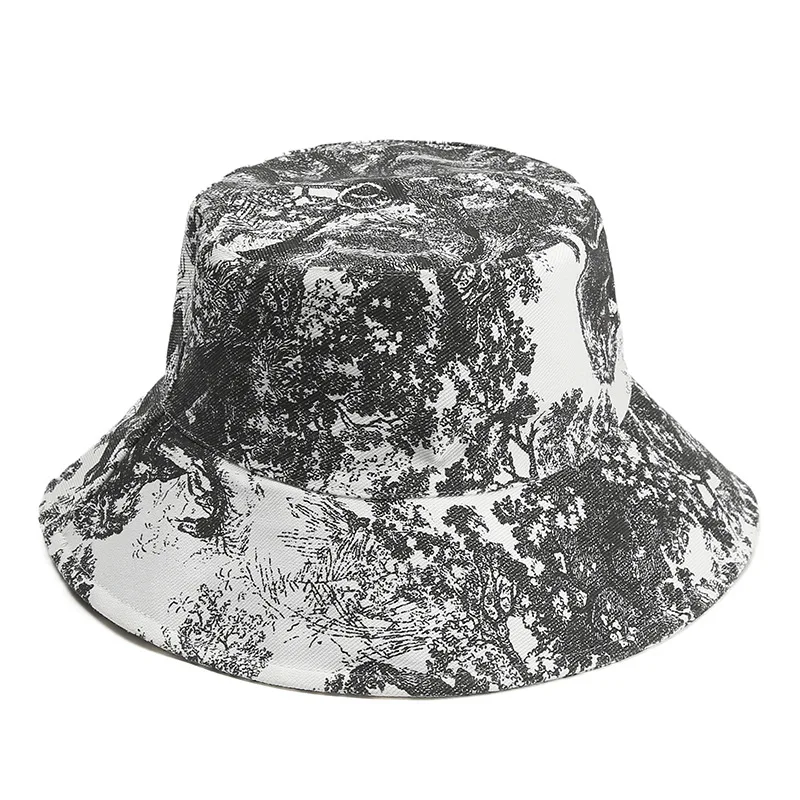 

2021 unisex ink painting flower animal bucket hat dye printing outdoor fisherman hat