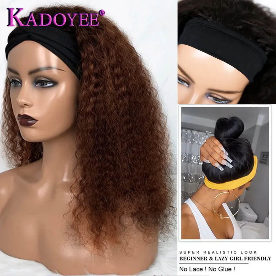

Curly Human Hair Wig Headband Wig Brazilian Honey Brown Curly Wig Headband Human Hair Wigs For Black Women Remy Hair 180 Density