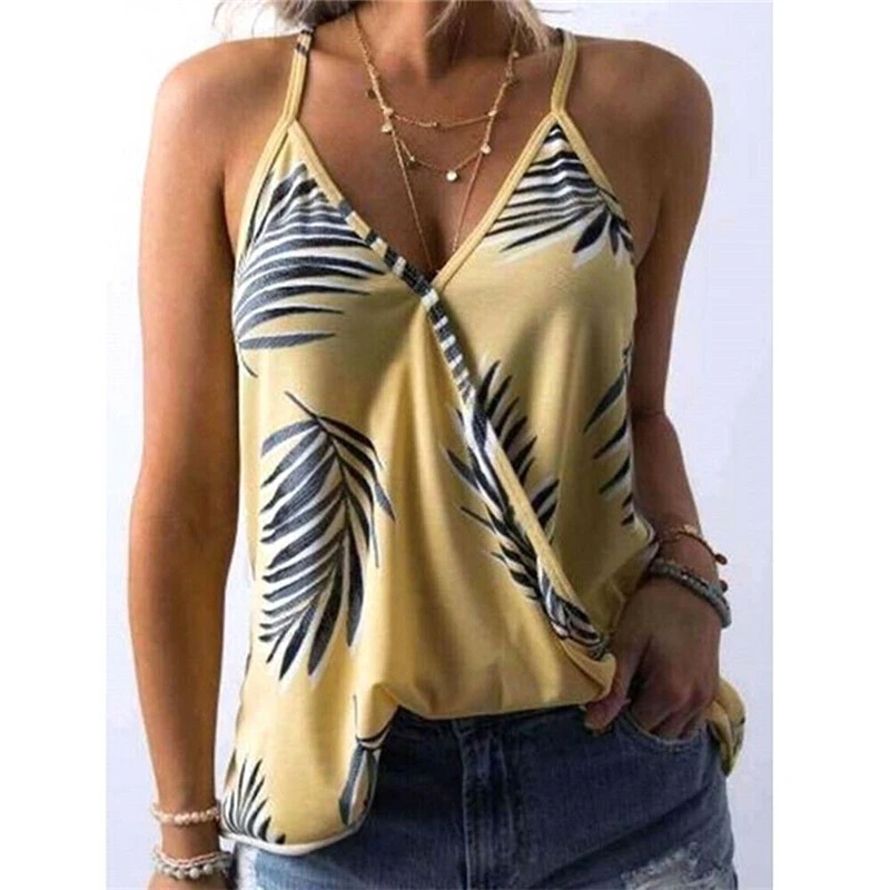 Женская блузка цветочный принт жилет Топ рубашка без рукавов женские Топы s и