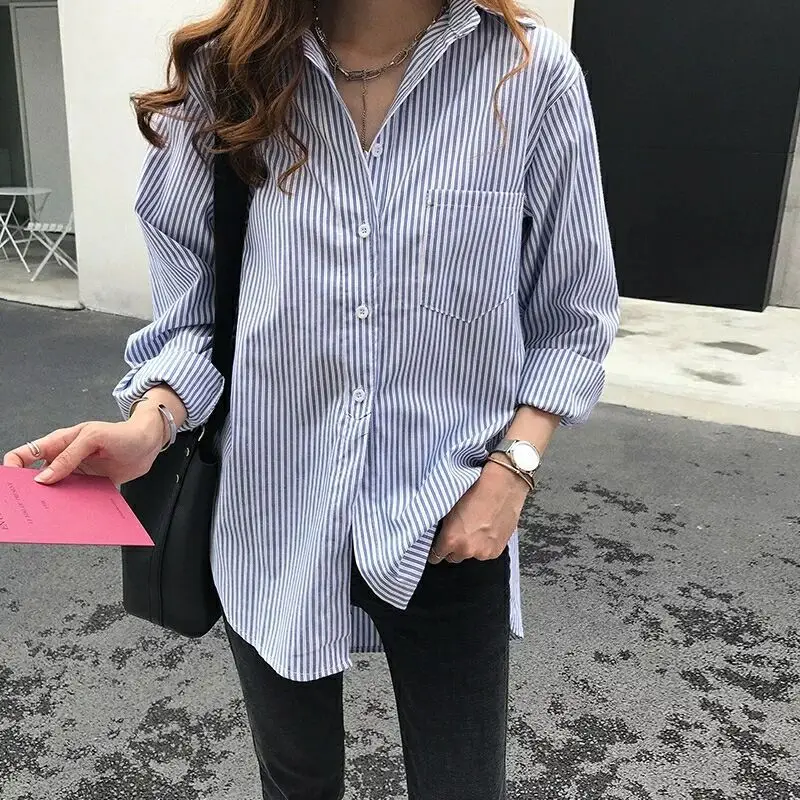 Женская рубашка в Вертикальную Полоску с длинным рукавом |