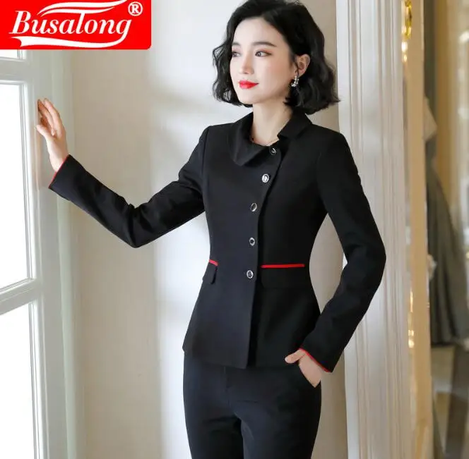 Женский костюм-Униформа с длинным рукавом двубортный топ и брюки | Женская одежда