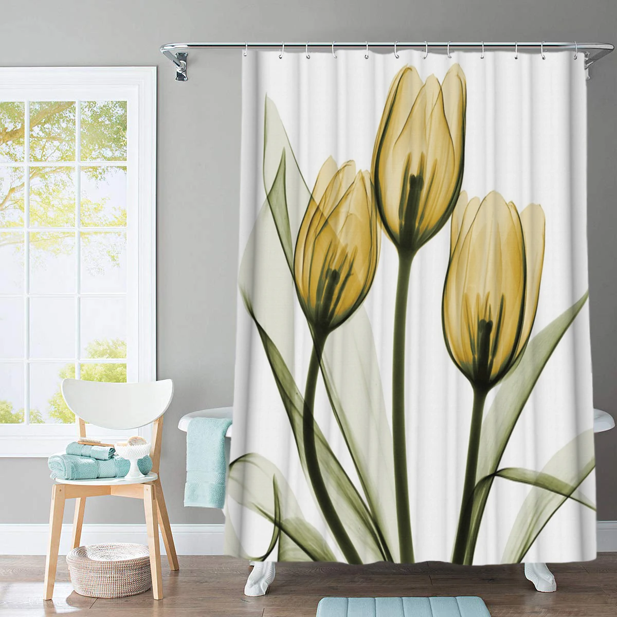 F Shower Curtain Красочные тюльпаны Лотос цветы деревья душевые наборы занавесок Нескользящие коврики крышка унитаза и коврик для ванной Водонепроницаемый Ванная комната занавески s - Цвет: F Shower Curtain