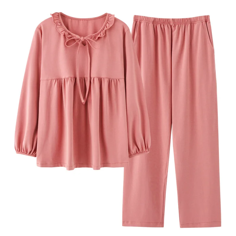 

Autumn Pajamas Women Long-sleeved Cotton Pull-on Pullover Casual Loose Homewear, Cotton Silk Can Be Worn Outside Two-piece Suit