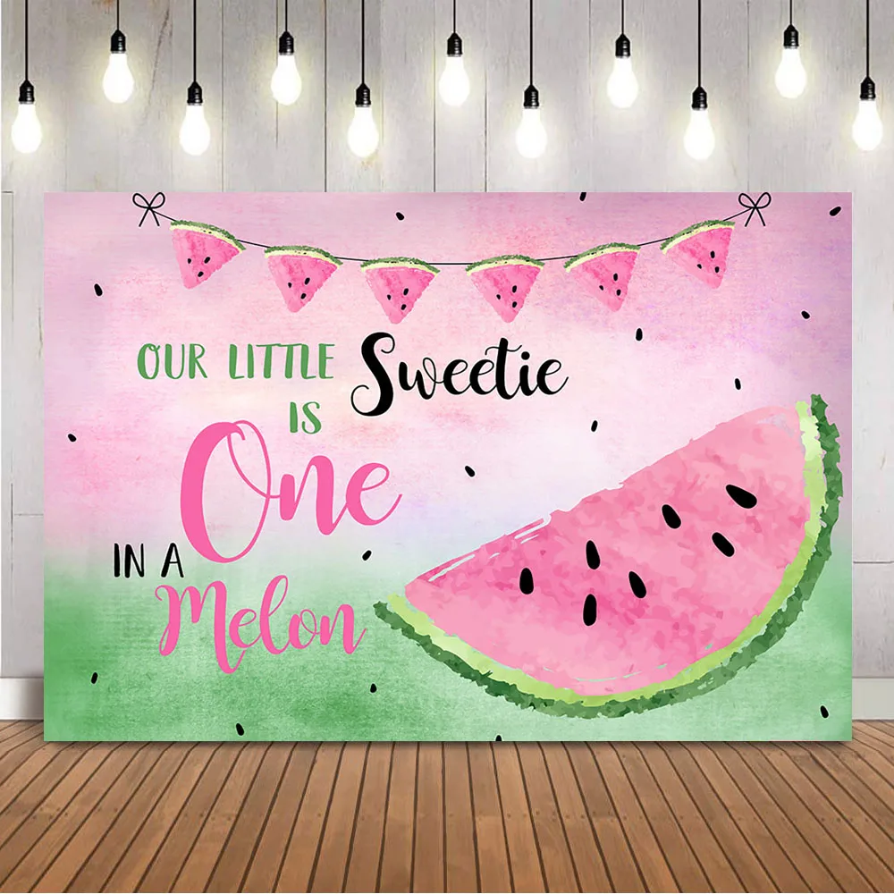 

Our Little Sweetie is One In a Melon Backdrop Pink Watermelon 1st Birthday Party Decoration for Background First Birthday Props