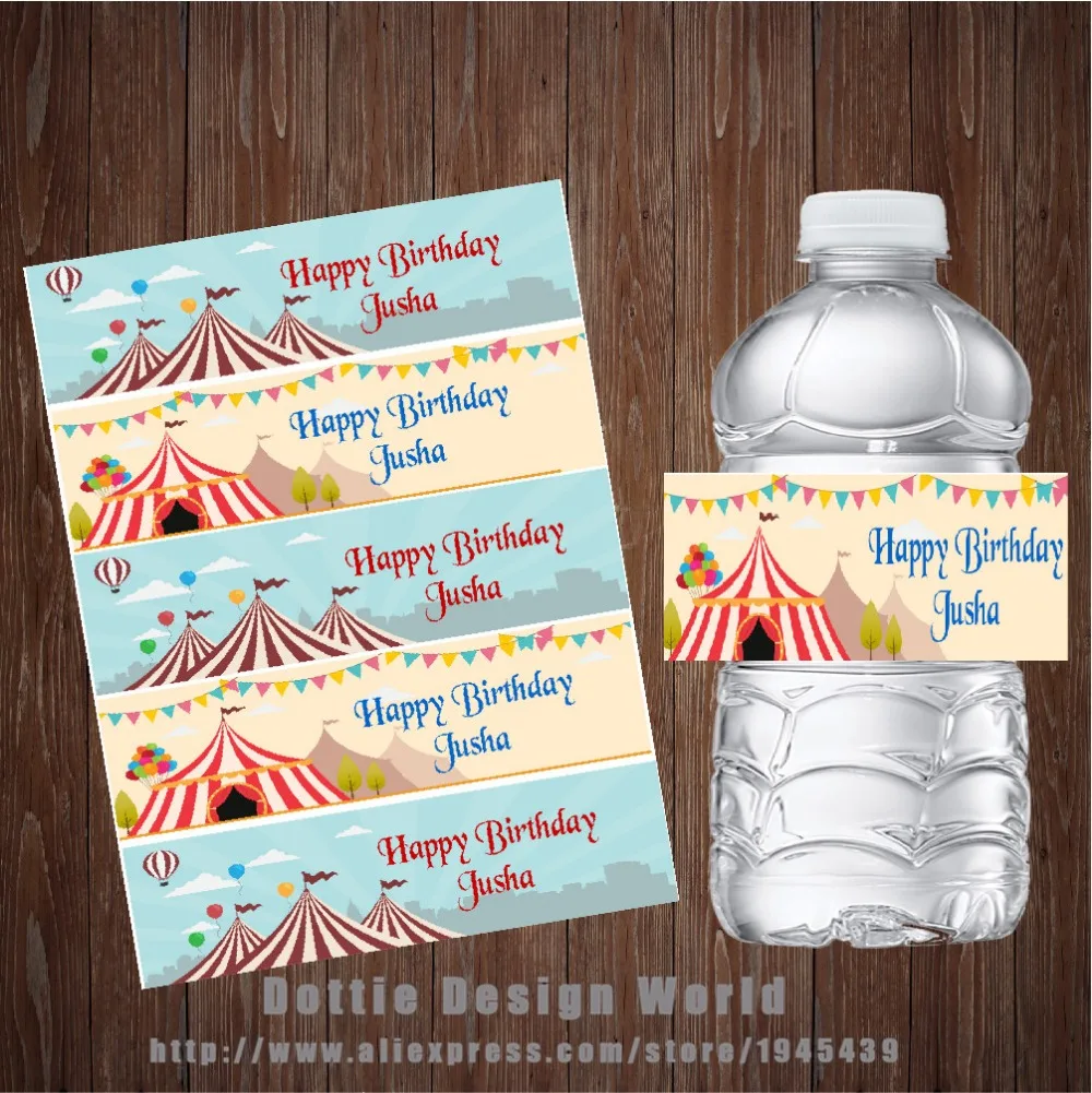 20 шт./лот цирк бутылка для воды винные этикетки на заказ моноблок обертка