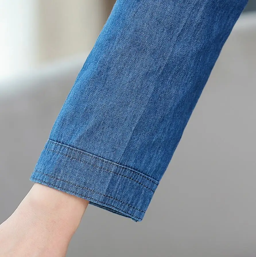 

spring autumn middle age women denim shirt embroidery flower Blouses top Plus Size XL~5XL r784