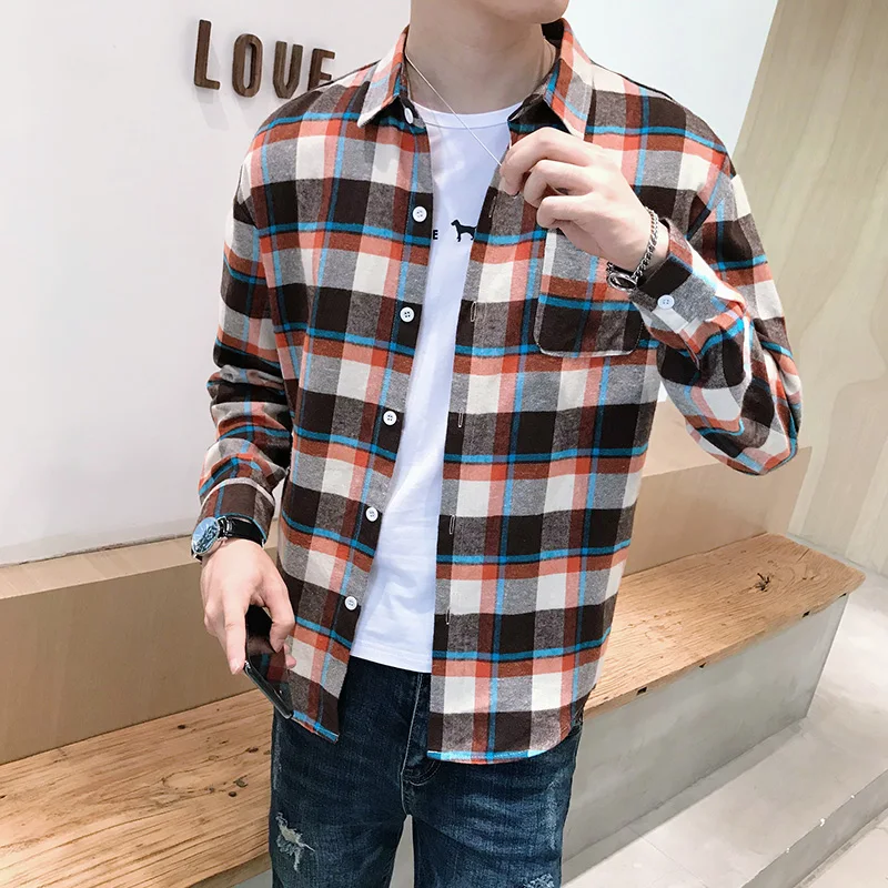

Spring New Plus Size 5XL-S Long Sleeve Plaid Shirts for Men Clothing Front Pocket Decor Loose Casual Blouse Homme Streetwear Hot
