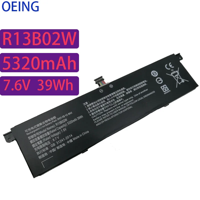 

Универсальный аккумулятор R13B01W R13B02W для ноутбука Xiaomi Mi Air, 13,3 дюйма, аккумуляторы для планшетов, ПК, планшетов, ноутбуков, 7,6 В, 39 Вт/ч, Новинка
