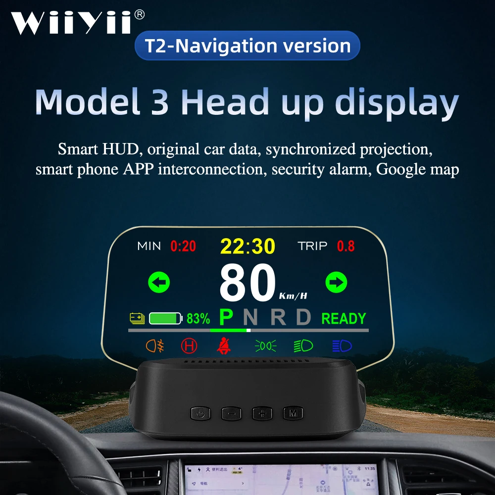 

T2 HUD Head Up Display Mirror navigation Diagnostic tools Indicator light Clock Vehicle speed Fog light 2021 for Tesla model 3