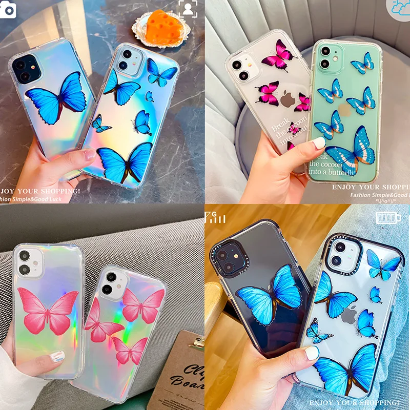 Милый чехол для телефона с лазерной картой и бабочкой IPhone 11 Pro Max XS XR 7 6 8 Plus Розовый