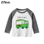 Футболка с длинным рукавом для мальчиков и девочек, хлопковая Осенняя толстовка с рисунком автобуса, 27 шт.