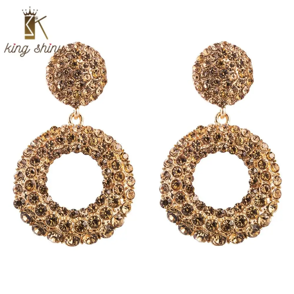 

Za Rhinestone Big Round Statement Dangle Earring for Woman Luxury Woman Hollow Out Geometric Circle Wedding Party Dangle Earring