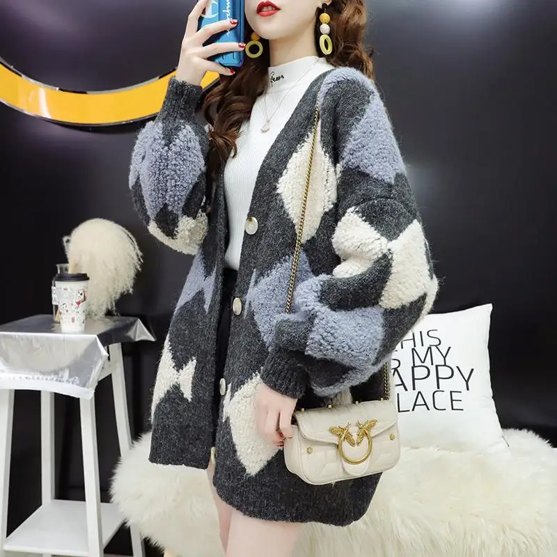 

New medium length sweater cardigan women's loose small fresh Lantern Sleeve foreign style versatile knitting coat