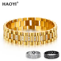 gold black color stainless steel bracelet male 16mm mens watch strap bracelets bangles for men hand jewelry accessories with cz