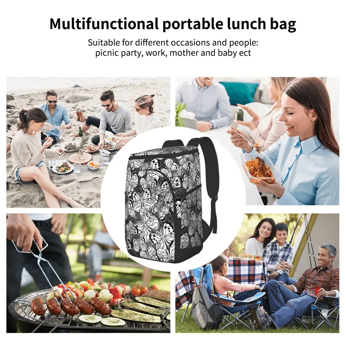 

15L Refrigerator Bag Soft Large Insulated Cooler Backpack Thermal Isothermal Fridge Travel Beach Beer Bag Butterflies