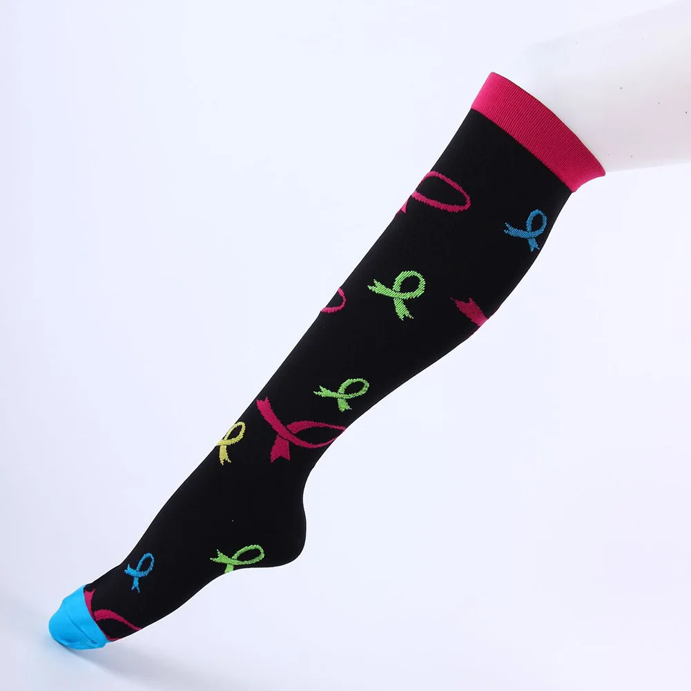 Цветные Компрессионные носки женские Дышащие длинные в полоску и горошек