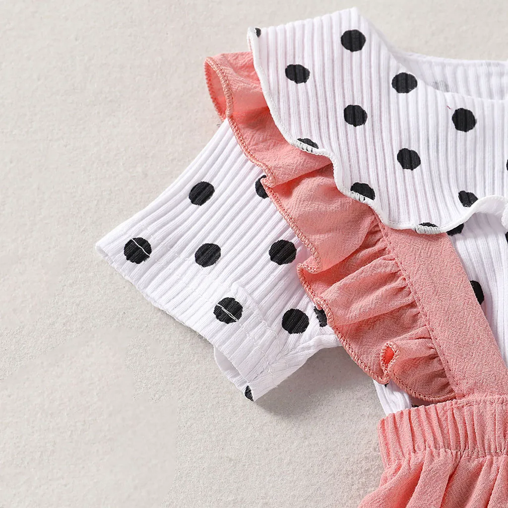 Комплект детской одежды в горошек футболка с коротким рукавом и рюшами на шее