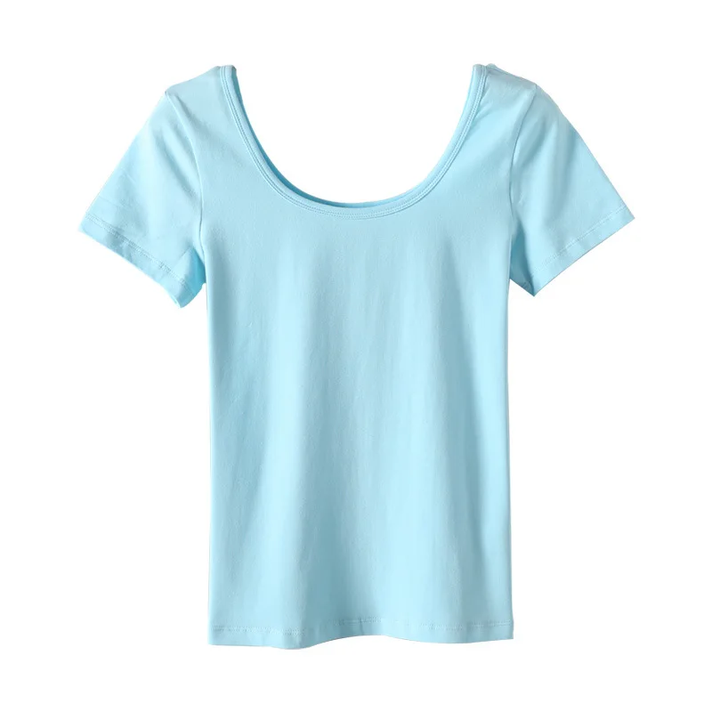 

2021 new solid color t-shirt women's short-sleeved slim tops fashion u-neck all-match T-shirt EY6