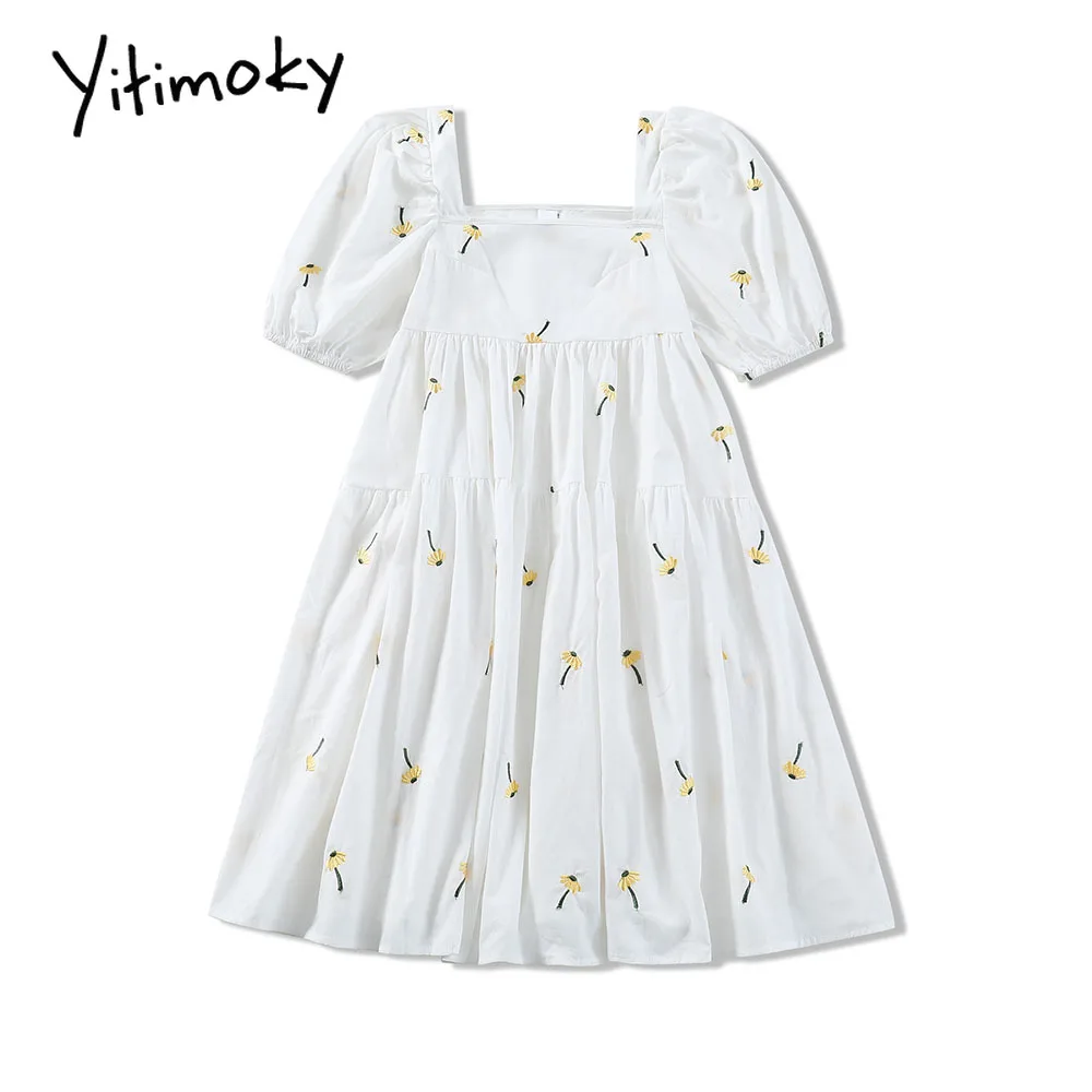 Yitimoky в богемном стиле с вышитыми цветами платья винтажном буффами на рукавах и