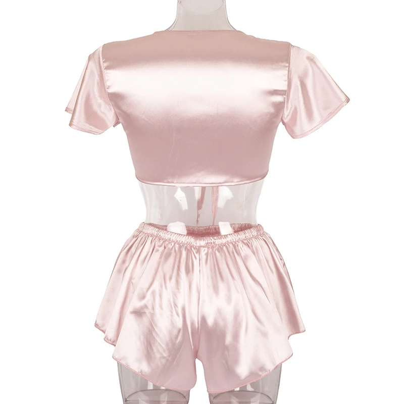 Пижама женская розовая с V-образным вырезом пижамный комплект на бретелях из