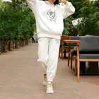 Женский спортивный костюм из 2 предметов, флисовый костюм большого размера с капюшоном и длинным рукавом, повседневный спортивный костюм с принтом, 2021