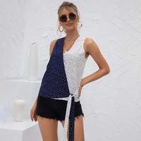 summer new patchwork polka dots vest women t shirt casual sleeveless bandage fashion v neck tops streetwear ladies tshirt