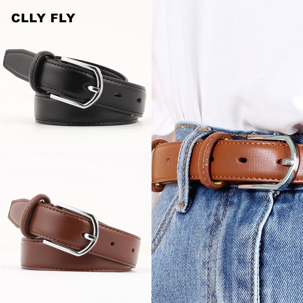 Ремень из натуральной воловьей кожи Женский винтажный пояс с серебристой