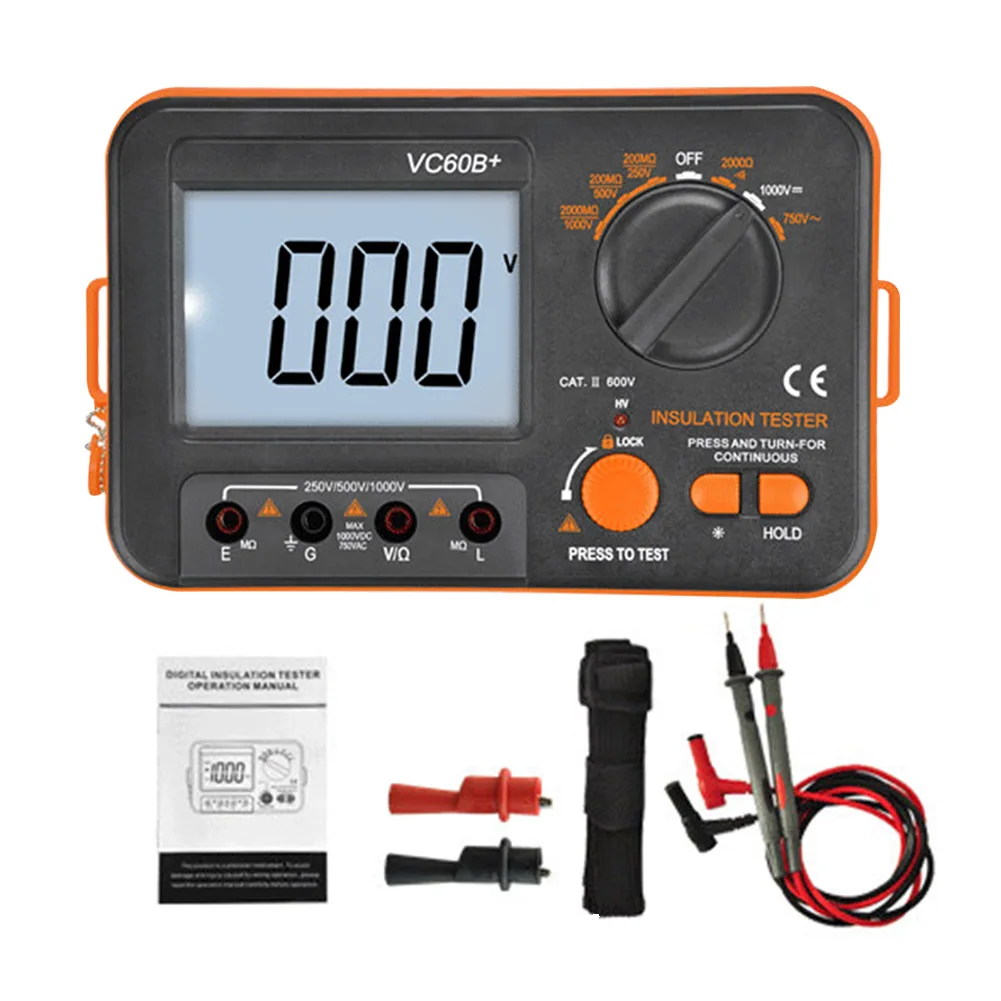 

Battery Powered Insulation Resistance Tester Plastic Measuring Tool Backlight Portable Digital Display With Test Lead Easy Read