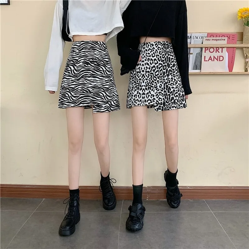 

GOOHOJIO 2020 New Autumn A Line Leopard Print Skirts for Woman Zebra High Waist Elegant Short Casual Vintage Urban Women's Skirt