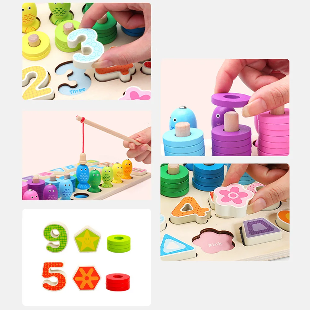 

Wooden Digital Mumerator Shape Paired with Building Blocks Early Education Toys to Develop Children's Intelligence