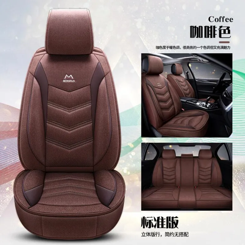 Standard edition Высокое Качество Лен+ кожаный чехол автокресла для Renault Clio/для Nissan March Micra K13 MK4 Характеристическая вязкость полимера(Передний+ задний) 5-подушка для сидения - Название цвета: Standard edition