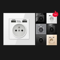 good quality french standard wall socket with 2 usb charging port pc glass panel gold grey white black colour ce certified