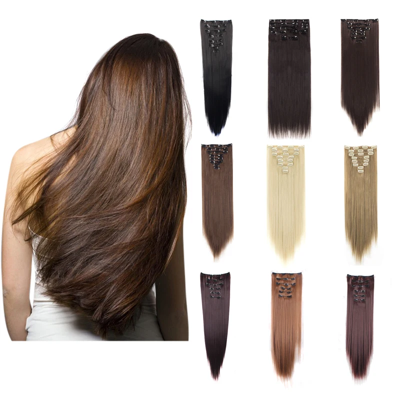 

Lelinta 26 дюймов прямые натуральные черные смешанные Серебристые серые удлинители волос с зажимом Толстая полная головка длинные 8 штук 18 зажи...