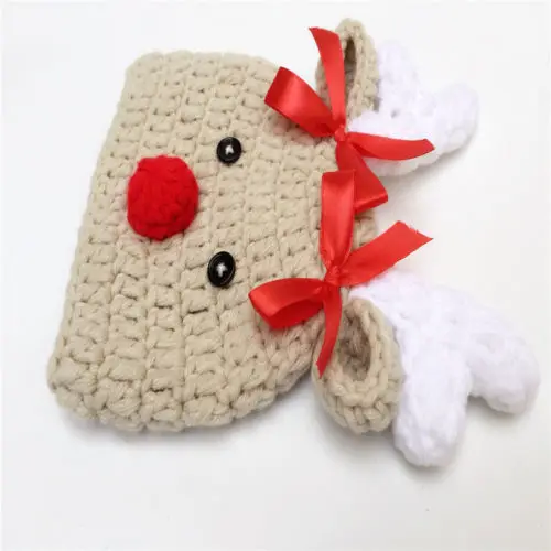 Рождественская шапка Санта-Клауса для новорожденных трикотажная фотография