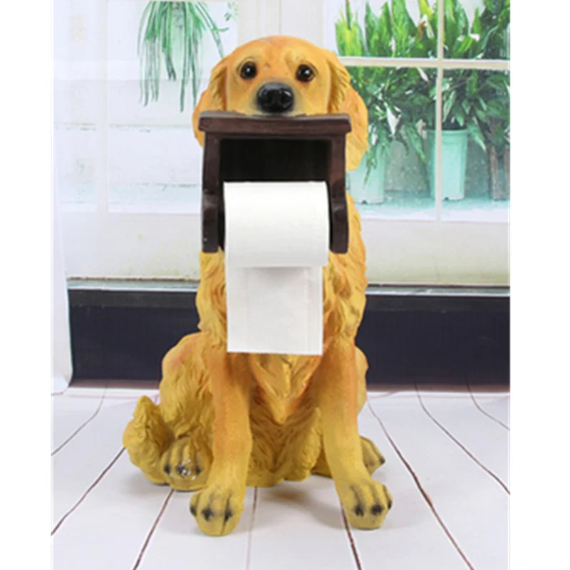 Cute Puppy Statue Simulation Animal Dog Golden Retriever Creative Tissue Box Home Bathroom Decor Roll holder Action Figure Toy | Игрушки и