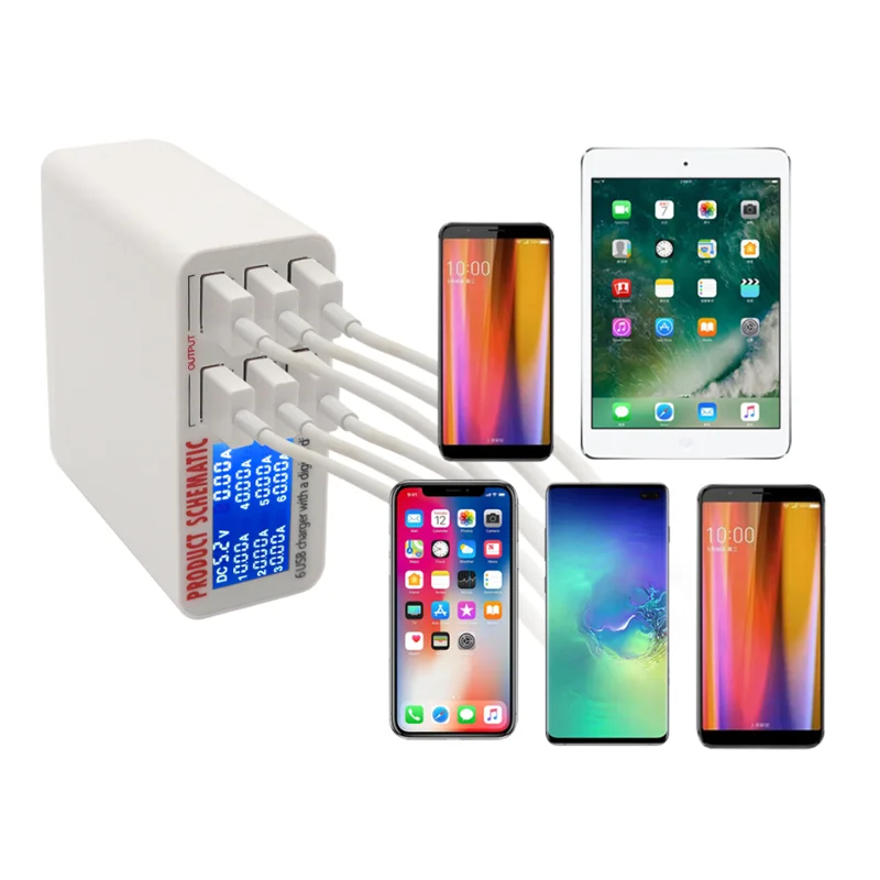 6 Port Digital Display USB Charging Station EU US Plug Cell Phone USB Rapid Charger for Phone X 8 7 6 Pad Pro Air enlarge