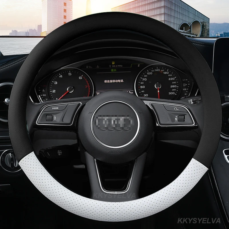 

Чехол на руль автомобильный кожаный, нескользящий чехол для Audi A2 A3 A4 A5 A6 A7 A8l Q2 Q3 Q5 Q7 S2 S3 Sedan Sportback Avant, 37 38 см 15 дюймов
