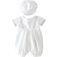infant boy clothing white striped baptism baby set with cap button newborn first outfits set boy birthday clothes 3 24m