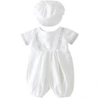 Комплект одежды для новорожденных, белый полосатый комплект для крещения с шапочкой и пуговицами, 3-24 м, одежда для мальчиков младенцев