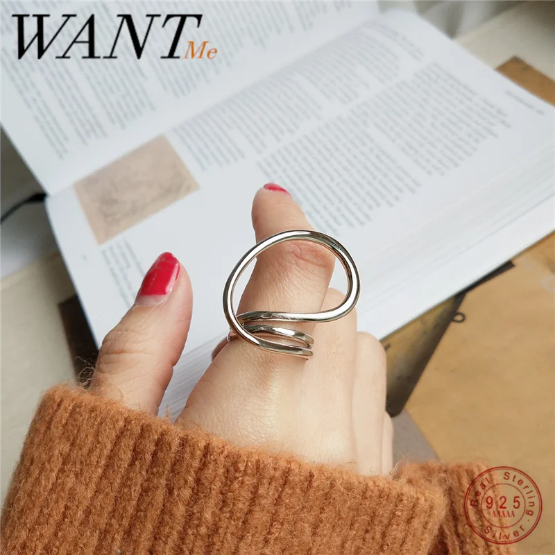 WANTME реальное 100% Φ серебряное многомерное витое геометрическое кольцо для модных