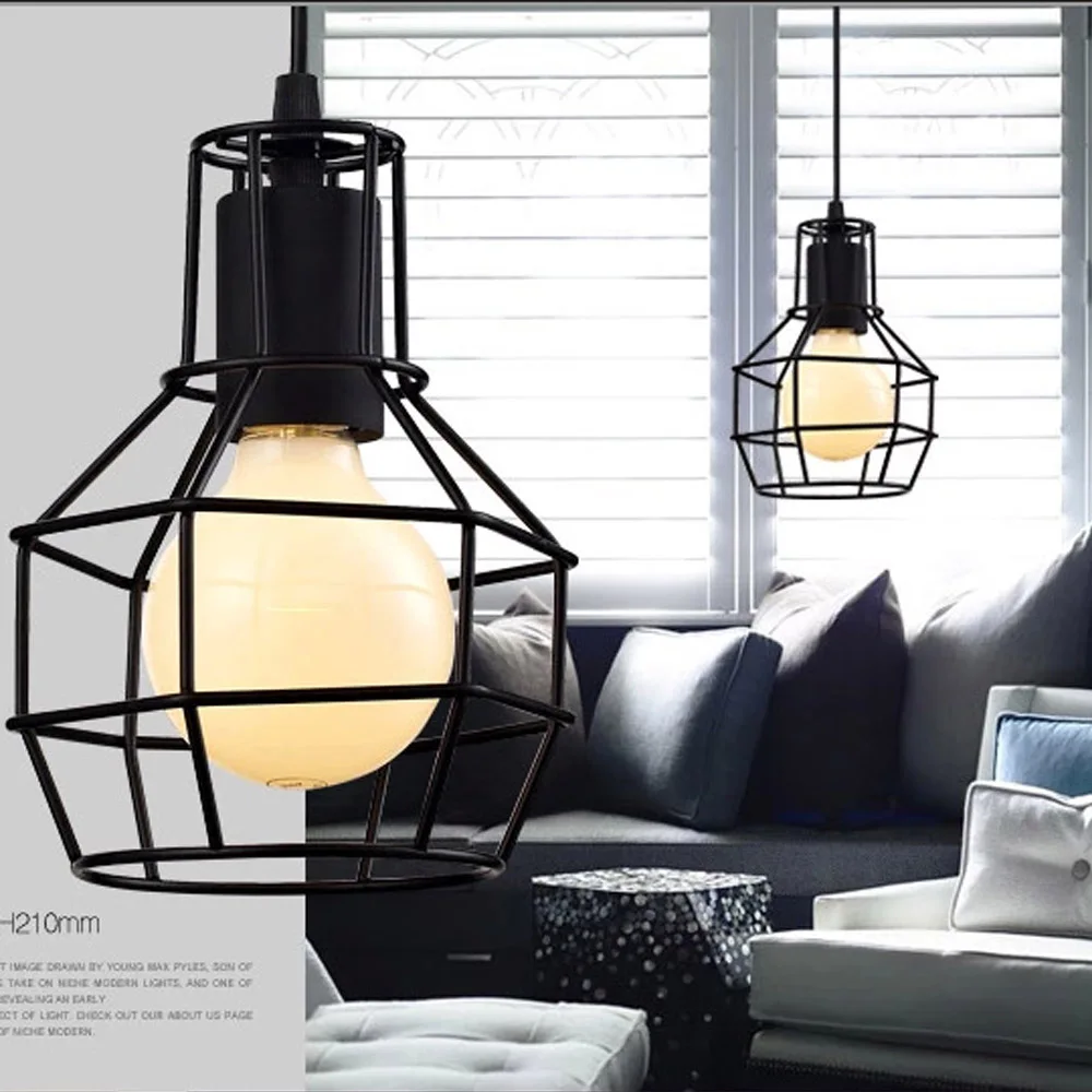 Простая креативная кованая люстра в форме клетки для птиц Ретро лампа гостиная