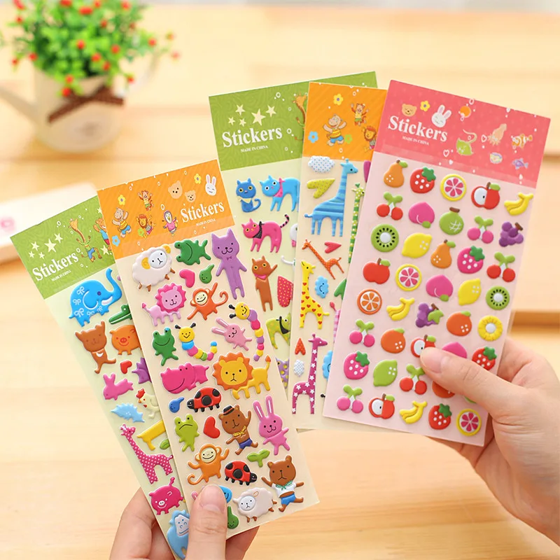 

7 sheets/set Cute Cartoon Animal Fruit Prints Stickers Kids Diary Decoration 3D PVC Korea Stationery Kindergarten Baby Gift Toys
