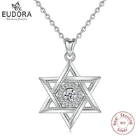 eudora 925 sterling silver star of david cubic zirconia pendant necklace fashion hexagram cz jewelry for anniversary gift d334