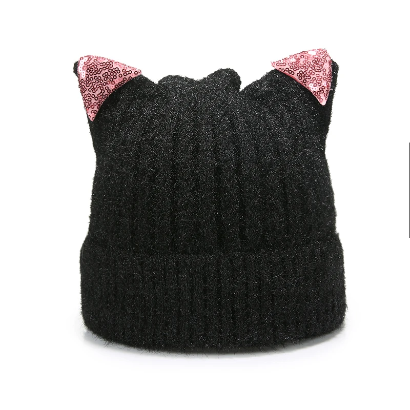 Новая зимняя хлопковая вязаная шапка с милыми родители и сыновья милые кошачьи