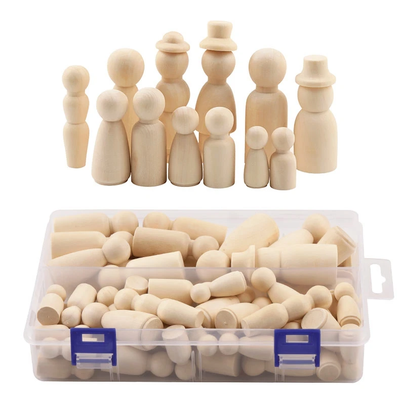 

55Pcs Craft Art Unfinished Wooden DIY Color Painting Peg Dolls Male & Female Doll Bodies Decorations Kids Toy