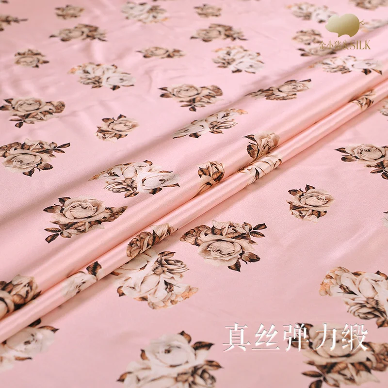 

1.35 Meter X 1 Meter Plain Pink Rose Elastic Satin Wide Silk Fabric Dress