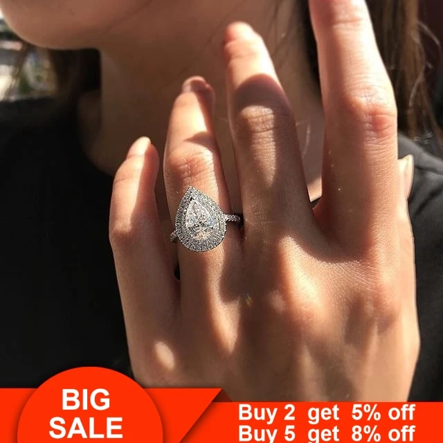 Капли воды кольцо серебро 925 стерлингового серебра драгоценности AAAAA cz пару