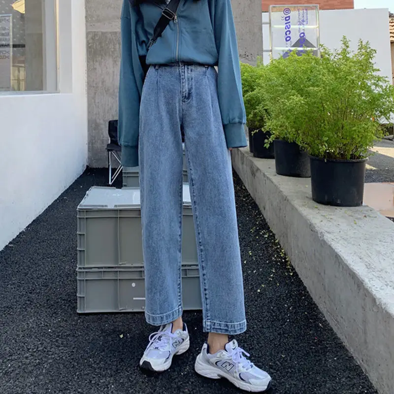 

Spring Korean version ins Retro High Waist loose straight jeans for female students