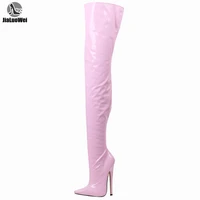 jialuowei fetish thigh high boots women 7 inch18 cm extreme high heels sexy stiletto thin heel over the knee zip crotch boots