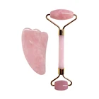 Роликовый массажер для лица из розового кварца, инструмент для лифтинга, натуральный нефрит, для похудения, для массажа лица, антицеллюлитный, против морщин, доска для гуаша